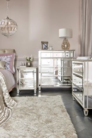 Mirrored bedroom side tables and matching drawers saturn interiors