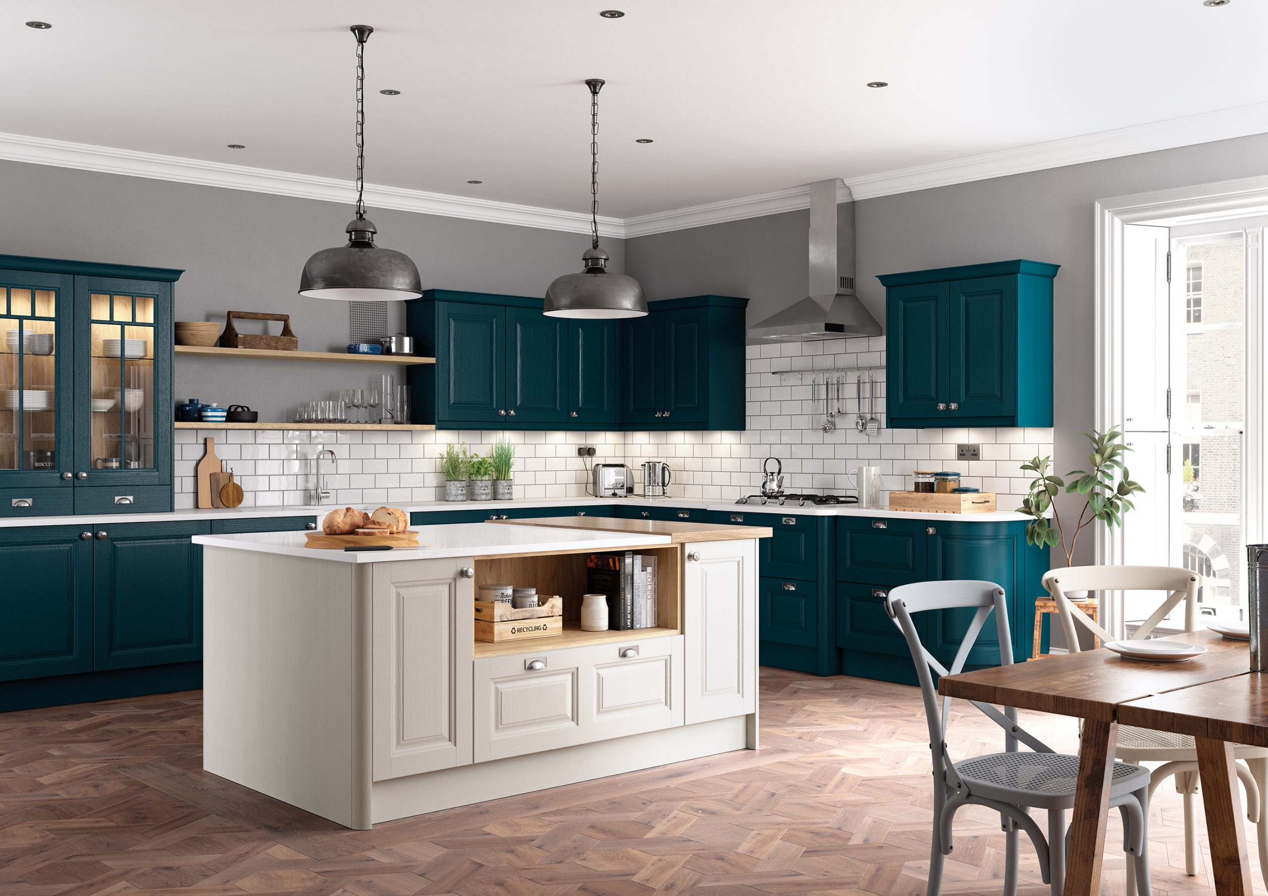 jefferson kitchen range marine blue belstaff sink white butchers tiles ivory kitchen island