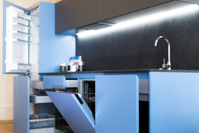 blue kitchen storage